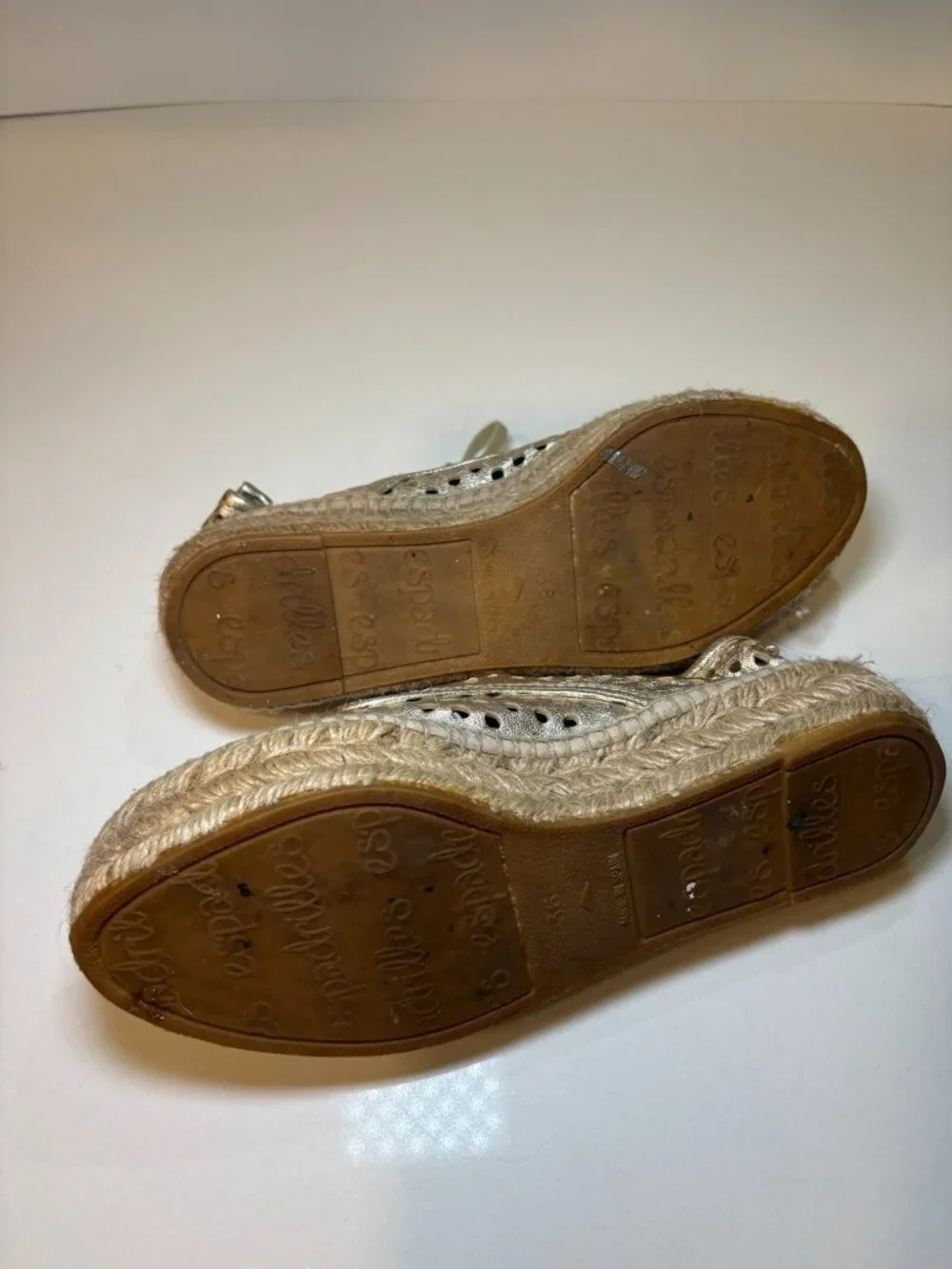 Loeffler Randall Rowan Metallic Gold Perforated Leather Espadrille Flats 36 6